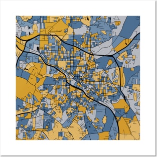 Durham Map Pattern in Blue & Gold Posters and Art